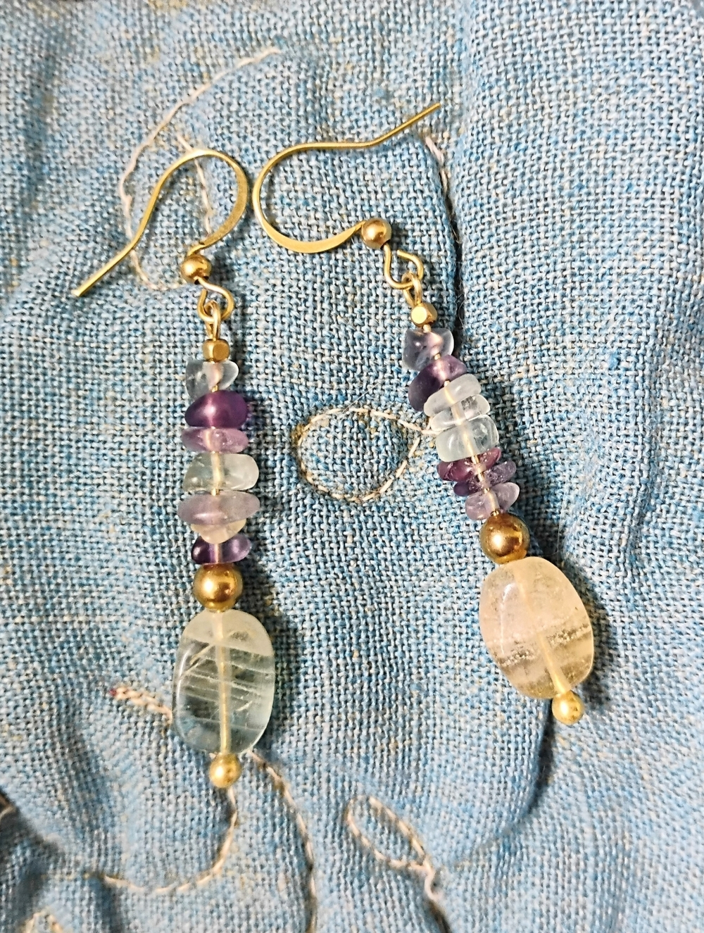 Handmade Mismatched Rainbow Fluorite Earrings - Picture 3 of 6